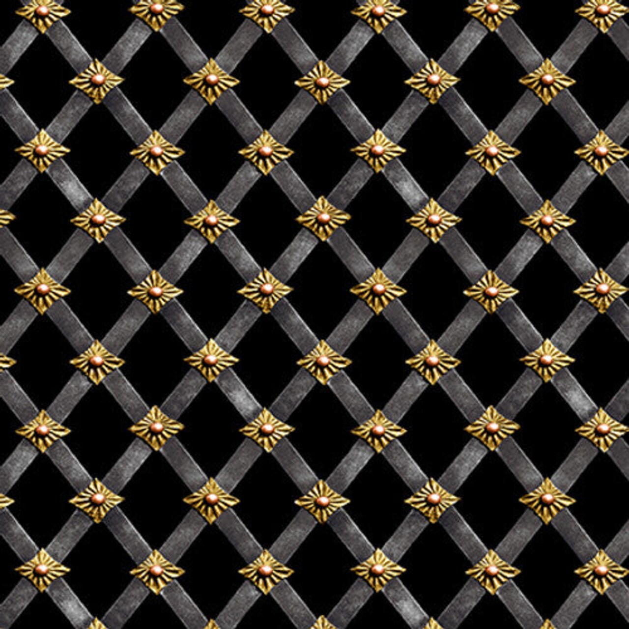 Fabric Blank Quilting Black Lattice Full Steam Ahead by the Quarter Yard 3940-99